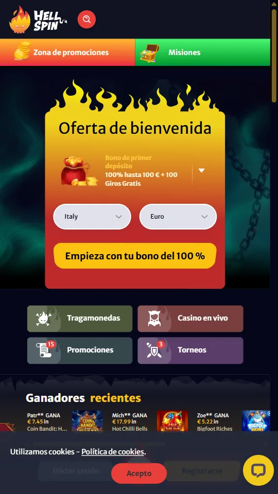 Casas de apuestas que no bloquean: HellSpin HellSpin, casa de apuestas que no limita a quien gana (móvil)